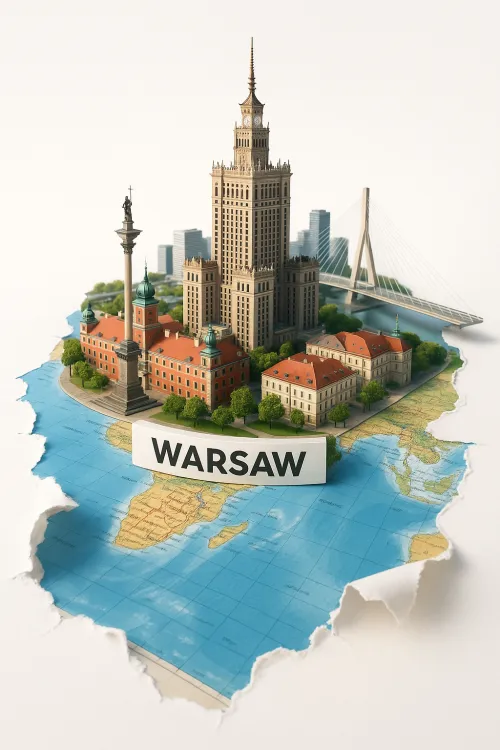 Adjusted image of Warsaw in a miniature format on the map