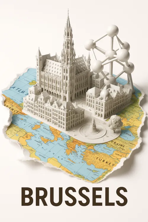 Architectural models of Brussels on a map with landmarks