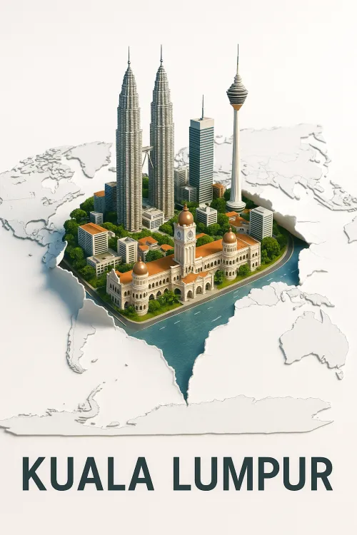 3D Image of Kuala Lumpur on the Map