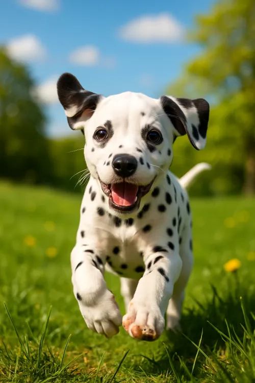 Funny Dalmatian puppy against a nature background