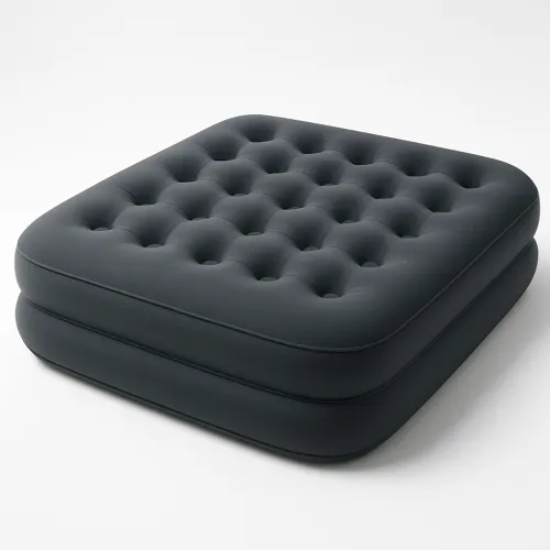 Stylish dark-colored square pouf with buttons
