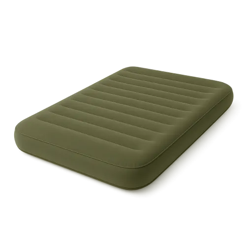 Convenient inflatable mattress for relaxation and travel in a green shade