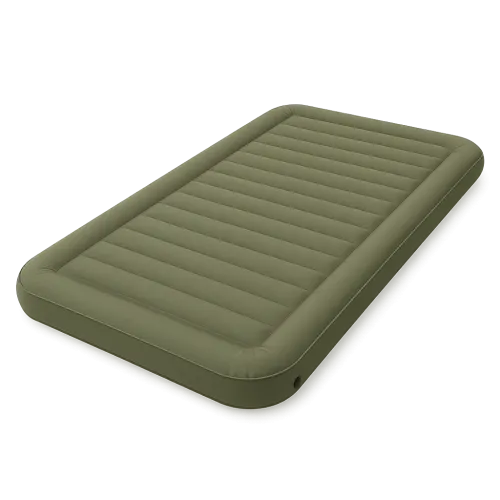 Convenient green inflatable mattress for hiking and outdoor trips