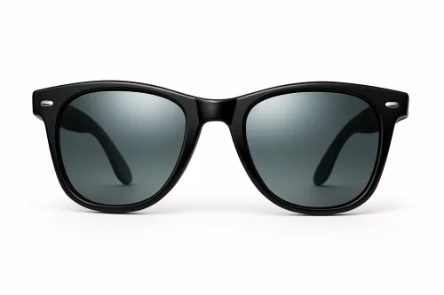 Glasses with a black frame and tinted lenses for sun protection
