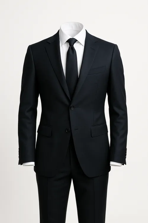 Men's Black Tuxedo Against a Neutral Background