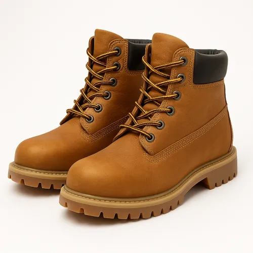 Pair of brown leather boots for autumn and winter