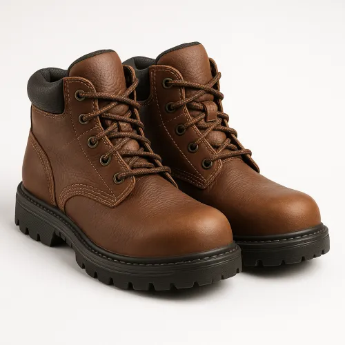 Stylish brown boots with a durable sole and lace-up design
