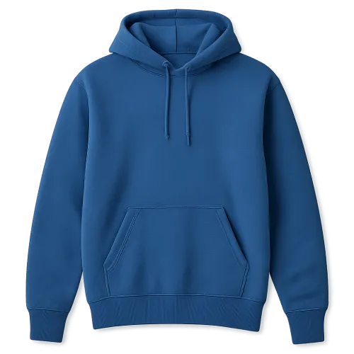 Cozy blue sweatshirt with a pocket and drawstrings on the hood