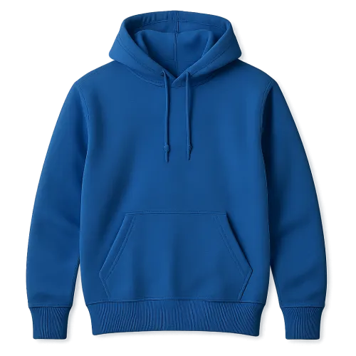 Image of a blue hoodie with a hood and front pocket