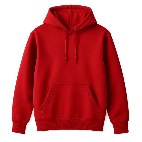 Stylish bright red hoodie with pockets and a hood