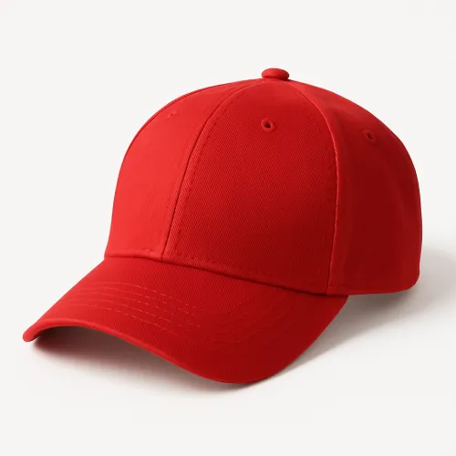 Red cotton cap with a curved brim for everyday wear