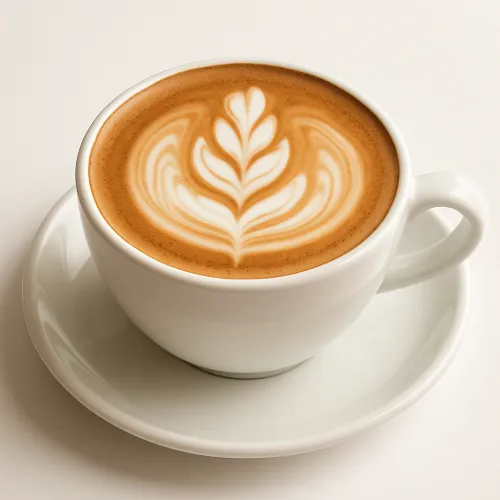 A beautiful cup of cappuccino with latte art on the coffee surface