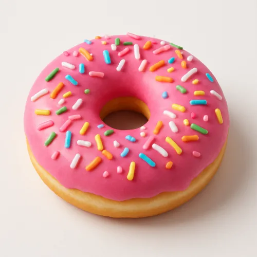 Donut with Pink Icing and Colorful Sprinkles on Top