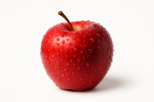Close-up of a fresh red apple covered with water droplets