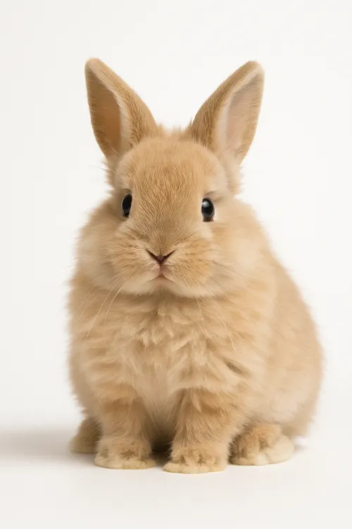 Rabbit with Fluffy Fur Sitting on a White Background