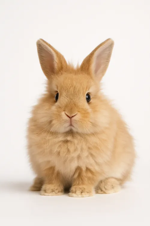 Charming cream-colored rabbit with fluffy fur on a neutral background
