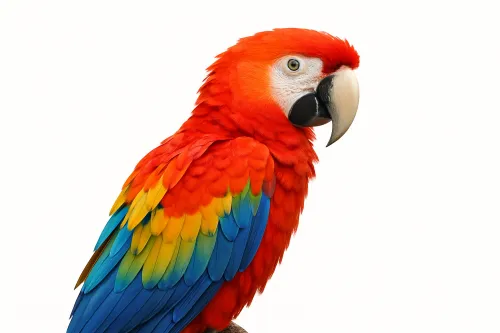 Macaw with bright feather coloring in red and green tones