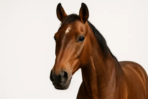Close-up of a brown horse on a white background