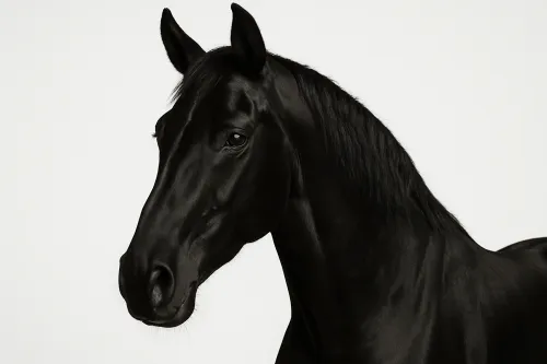 Elegant black horse with expressive eyes on a light background