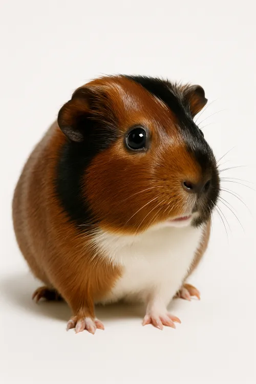 Close-up of a guinea pig with beautiful fur and expressive eyes