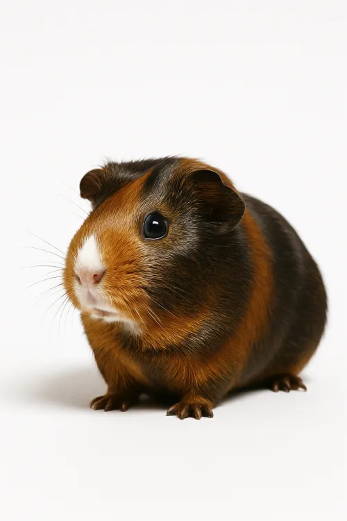 Guinea pig with brown and black coloring on a light background