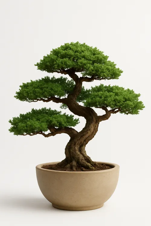 Aesthetic image of a bonsai with green leaves in a pot