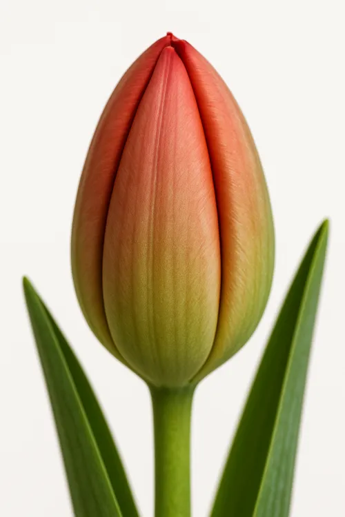 Tulip with Pink and Green Shades on a White Background