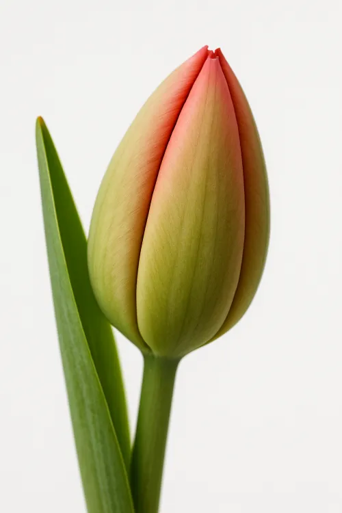 Elegant and Fresh Tulip Bud with Green Leaves