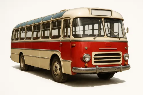 Classic rare red and cream bus with large windows