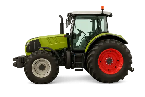 Modern tractor with green and red paint in profile