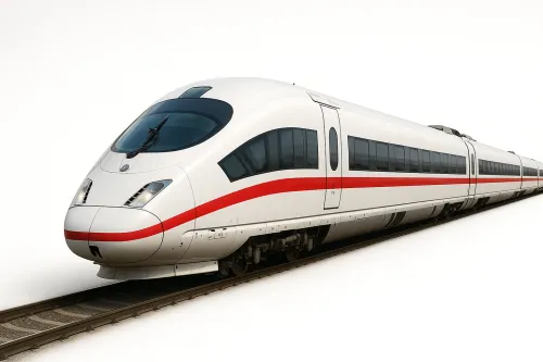 View of a high-speed train with characteristic design and markings