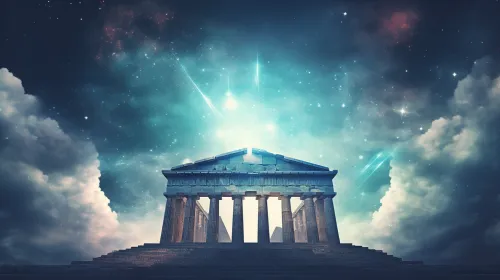 Majestic Ancient Greek Temple Surrounded by a Starry Sky