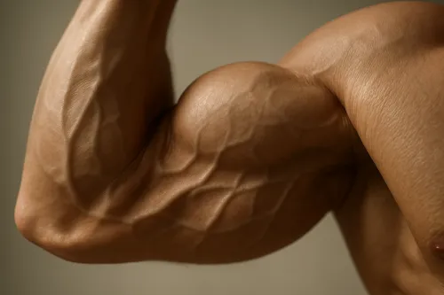 Imagen de la musculatura estriada del brazo con venas prominentes