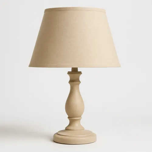 Table lamp with a textile shade and ceramic base
