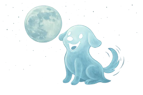 Ilustración de un perro atento mirando la brillante luna llena