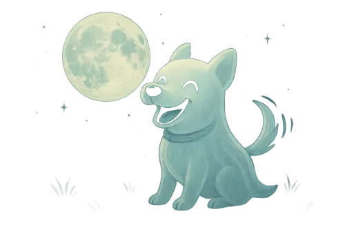 Perro dulce sonriendo bajo la brillante luna llena