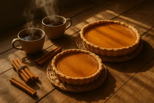Empanadas en la mesa junto a tazas de té caliente y canela