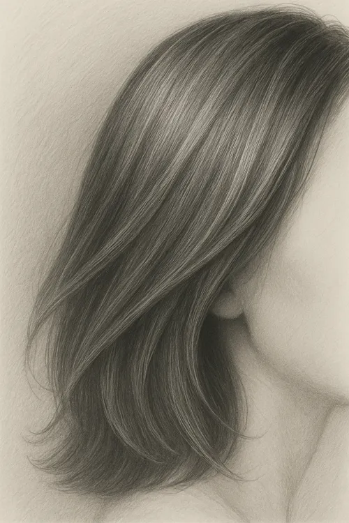 Dibujo detallado de largos cabellos de mujer con líneas suaves