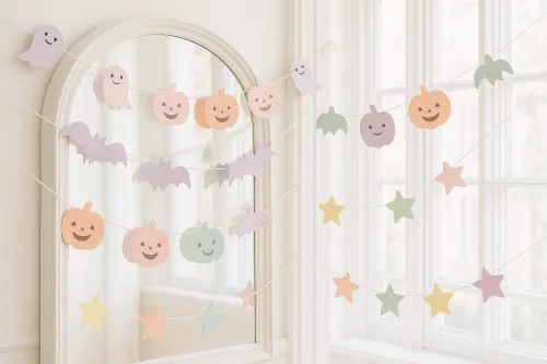 Guirnaldas con calabazas y fantasmas para la decoración de otoño del hogar