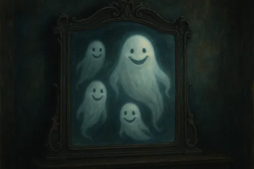 Divertidos espectros reflejados en un espejo de antigüedad