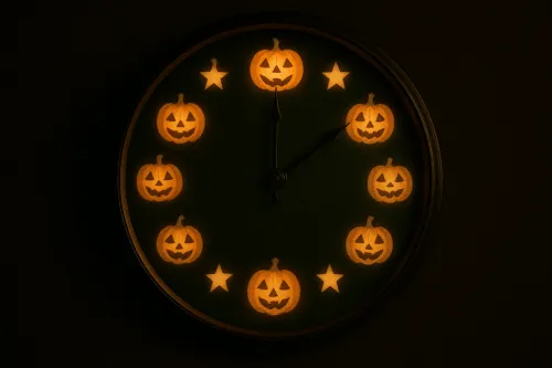 Reloj con imágenes de calabazas y estrellas, decorado para Halloween
