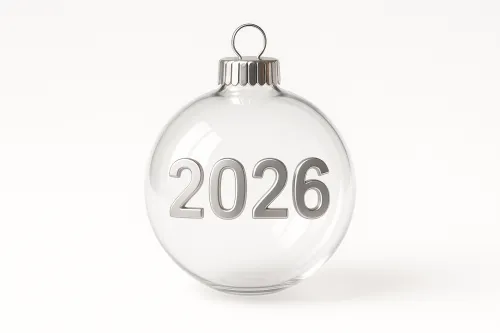 Adorno navideño transparente con la inscripción 2026