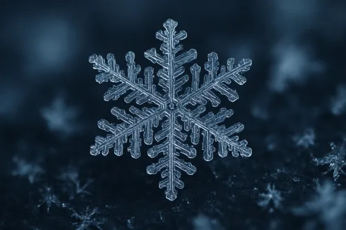 Детализированная снежинка на темном фоне в макро масштабе