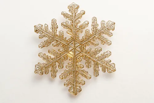 Красивая золотая снежинка, расположенная на белом фоне
