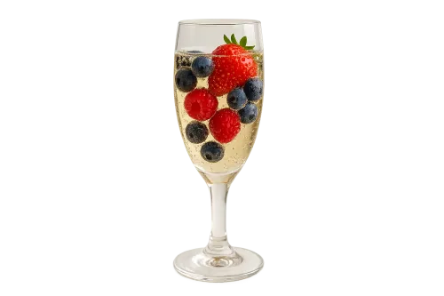 Бокал шампанского с клубникой, морошкой и черникой