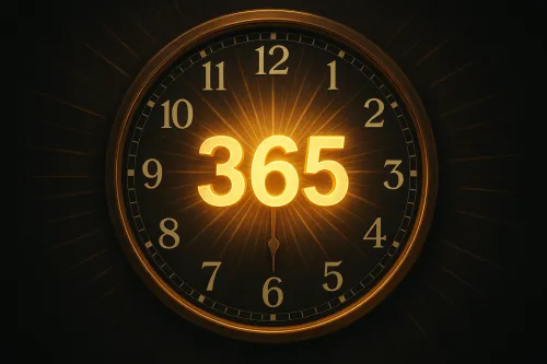 Классические настенные часы, выделяющиеся числом 365 на циферблате