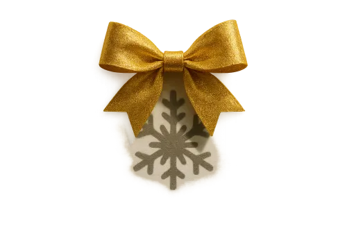 Яркий золотой бантик и его тень в форме снежинки