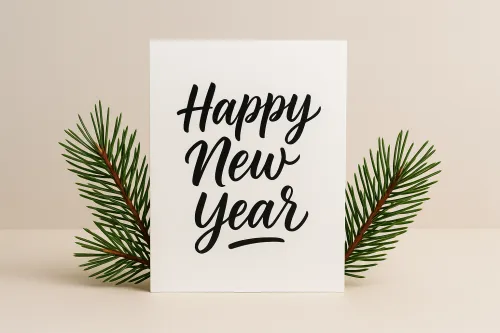 Открытка с текстом 'С Новым Годом' на ней и еловыми ветками