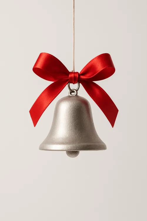 Элегантный серебряный колокол, украшенный ярким красным бантом