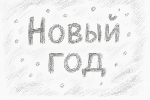 Рисунок с надписью 'Новый год' на белом фоне